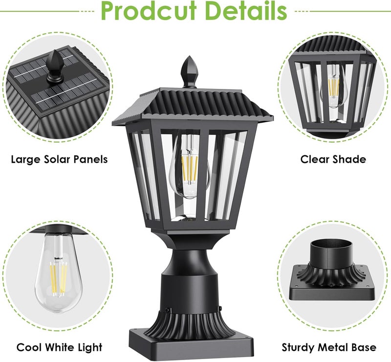 Greluna Solar Post Lights, Dusk to Dawn Solar Lamp Post Light with Pier Mount Base, Post Lights Outdoor Waterproof for Garden Yard Landscape Pole Pillar (Cool White) - Image 5